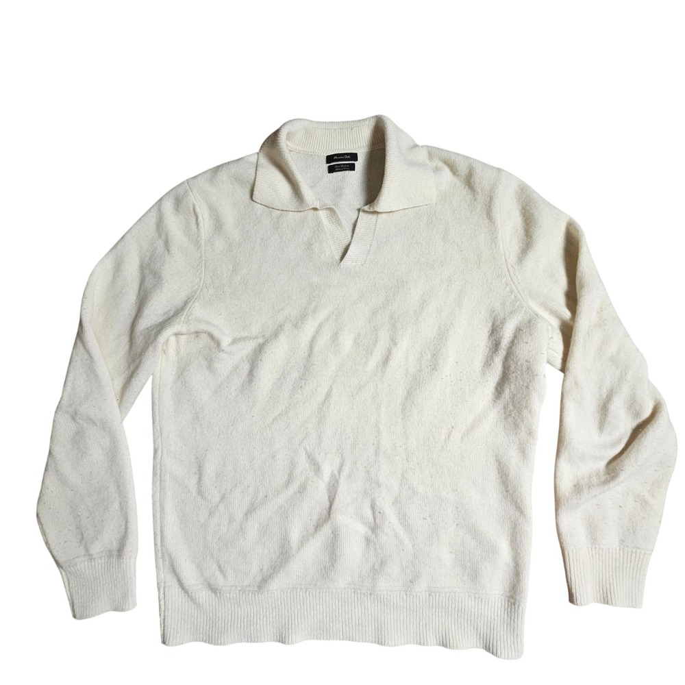 Massimo Dutti Wool Cashmere Knit Polo Sweater L Cream Closet Staple Quiet Luxury